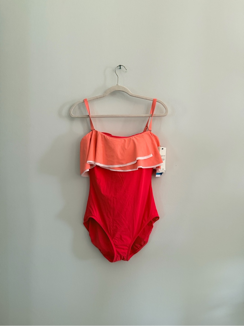 Coco Reef Coral and Light Pink Ruffle Strapless One-Piece - Picture 3 of 9